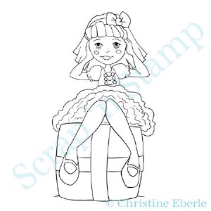 Paper Plums Digi Stamp -  Anna Sitting on a Present