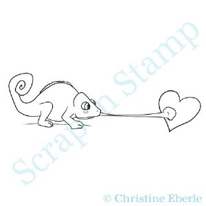 Paper Plums Digi Stamp - Valentine Chameleon with Bonus Sentiments