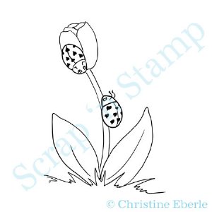 Paper Plums Colorable Image - Ladybugs on a Tulip