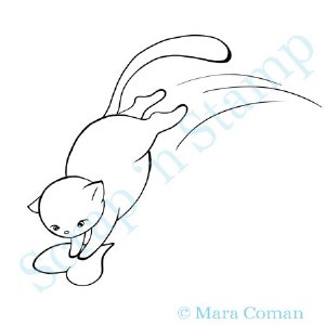 Paper Plums Colorable Image -  Momo the Fat Cat Jumping
