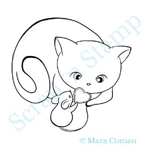 Paper Plums Colorable Image -  Momo the Fat Cat & Mouse
