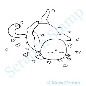 Paper Plums Colorable Image -  Momo the Fat Cat Rolling in Hearts