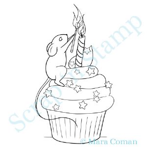 Paper Plums Digi Stamp - Marvin with a Cupcake