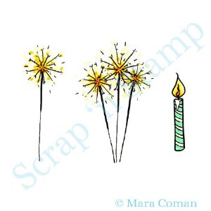 Paper Plums Digi Stamp - Funky Cake with Sparklers & Candles - Set of 4