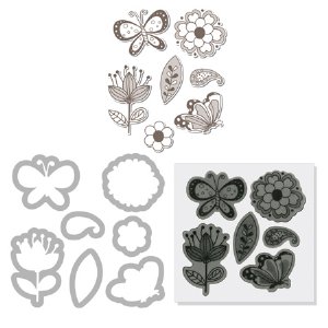 Sizzix / Hero Arts Stamp & Die Cut Set - Flowers & Butterflies