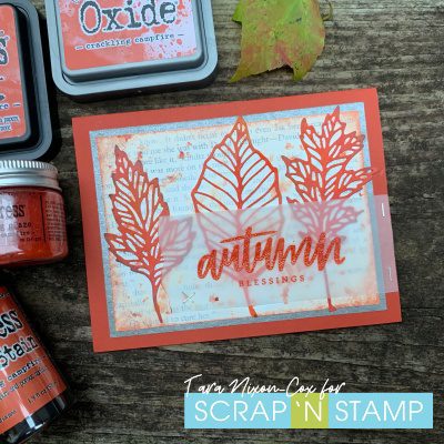 Autumn Blessing card with MFT stamps Tim Holtz Skelton leaves dies