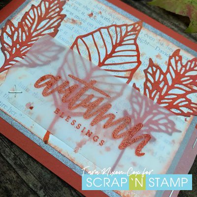 Autumn Blessing card with MFT stamps Tim Holtz Skelton leaves dies 