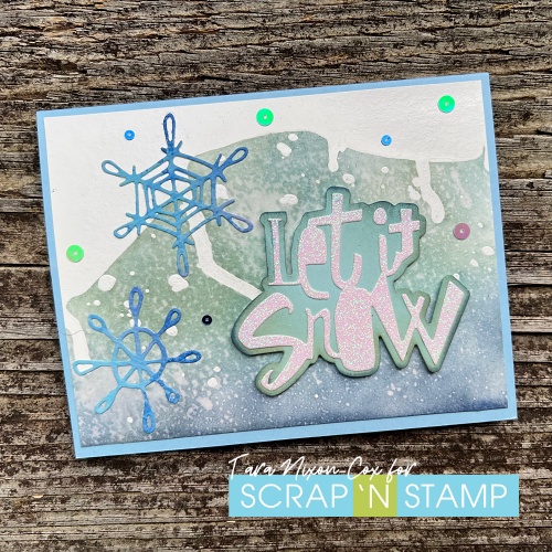 Scribbly Snowflakes card with Tim Holtz Sizzix Let is snow dies