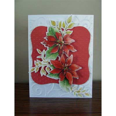 Products Used:
3D Precut Sheet - Poinsettia, Holly & Christmas Rose
Studio K Shimmer Cardstock - Ice Gold
Cuttlebug Embossing Folder - D'vine Swirl

