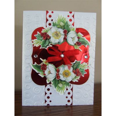 Products Used:
3D Precut Sheet - Poinsettia, Holly & Christmas Rose
Studio K Shimmer Cardstock - Ice Gold
Studio K Mirror Cardstock - Red
Cuttlebug Embossing Folder - Spots & Dots
