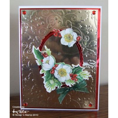 Products Used:
Studio K Mirror Cardstock - Red & Gold
3D Precut - Poinsettia, Holly & Christmas Rose
Dreamweaver Stencil - Holly Swirl
Rhinestones
