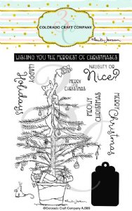 Colorado Craft Company - Anita Jeram - Clear Stamp -  Christmas Tree Cat