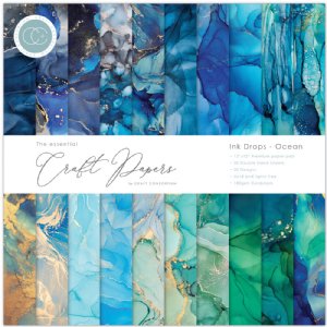 Craft Consortium - 12X12 Essential Craft Papers Pad - Ink Drops - Ocean