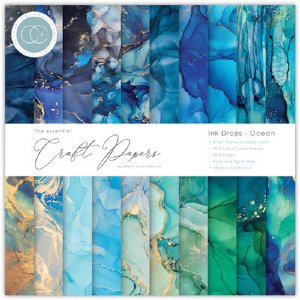 Craft Consortium - 6X6 Essential Craft Papers Pad - Ink Drops - Ocean