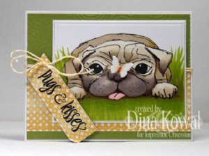 Impression Obsession - Wood Stamp - Pugs & Kisses