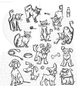 Tim Holtz Stamp - Cling - Mini Cats & Dogs