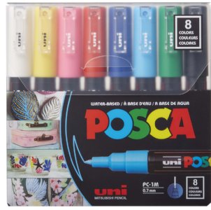 Posca - Paint Marker Set - PC-1M Extra Fine Bullet - Basic (8 Colors)