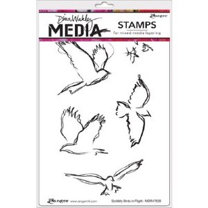 Dina Wakley Media - Cling Stamp - Scribbly Birds in Flight