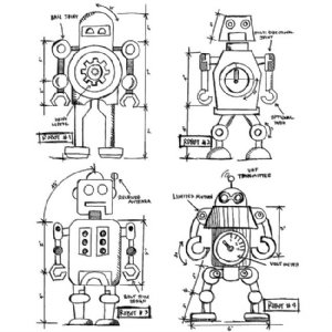 Tim Holtz Stamp - Cling - Robot Blueprint