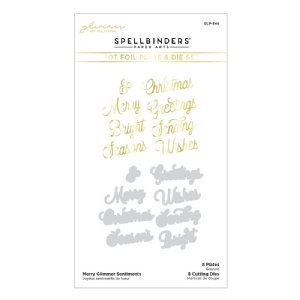 Spellbinders - Glimmer Hot Foil Plate & Die Set, Glimmer Greetings - Merry Glimmer Sentiments