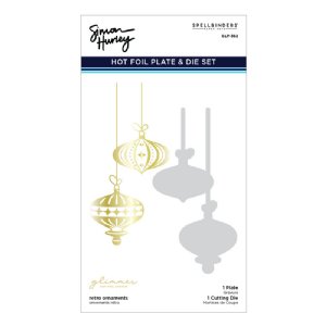 Spellbinders - Glimmer Hot Foil Plate & Die Set, Joyful Christmas - Retro Ornaments
