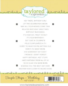 Taylored Expressions - Cling Stamp -  Simple Strips - Birthday